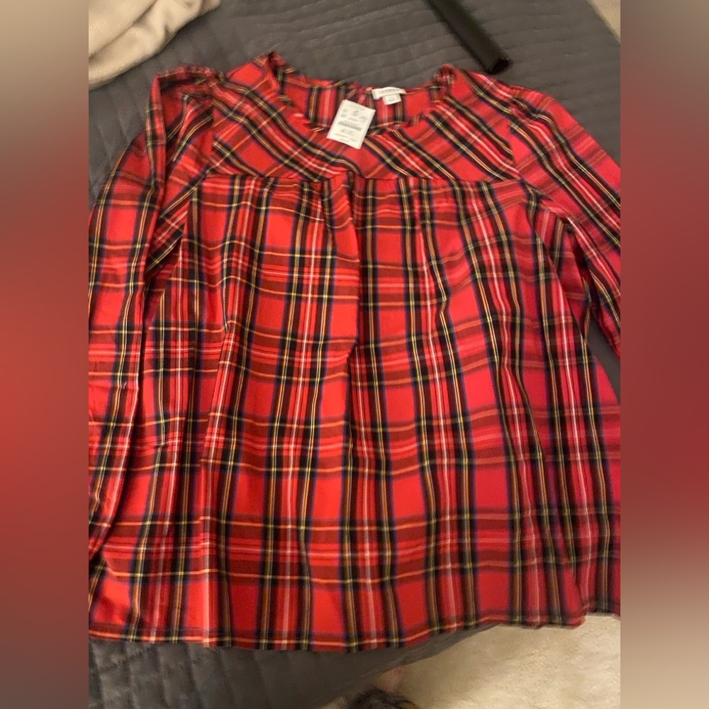 J Crew Large Tartan Plaid Blouse NWOT